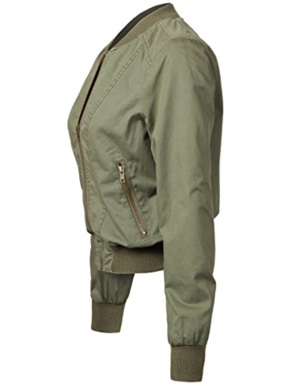 NEW Ambiance Olive Green Lightweight Bomber Jacket with Ribbed Hem - M